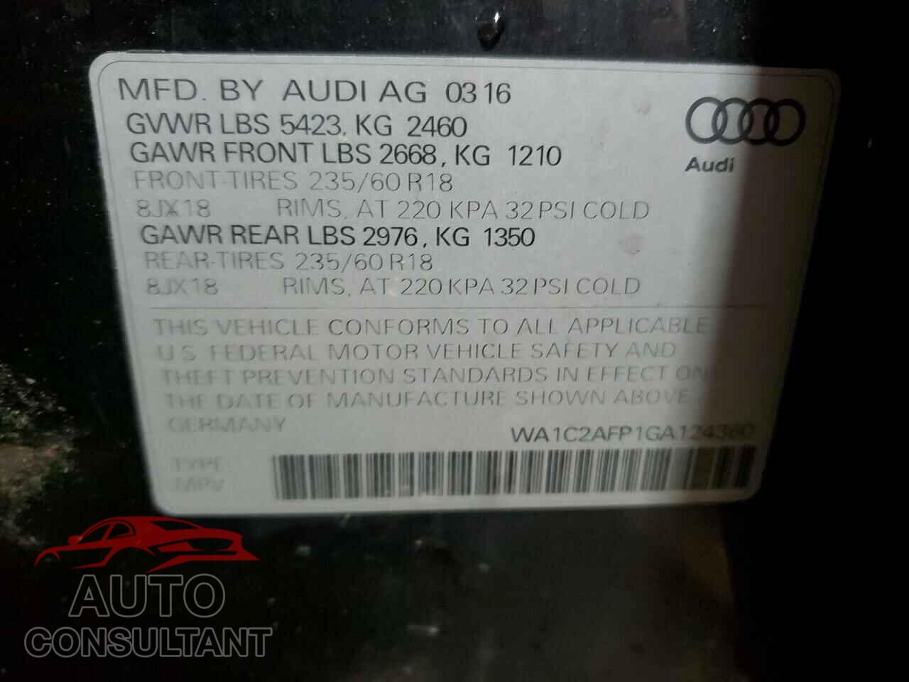 AUDI Q5 2016 - WA1C2AFP1GA124360
