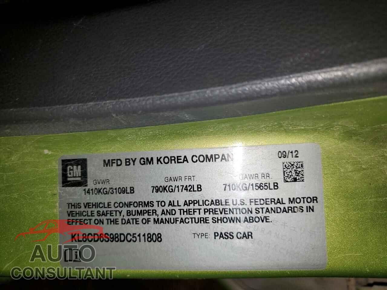 CHEVROLET SPARK 2013 - KL8CD6S98DC511808