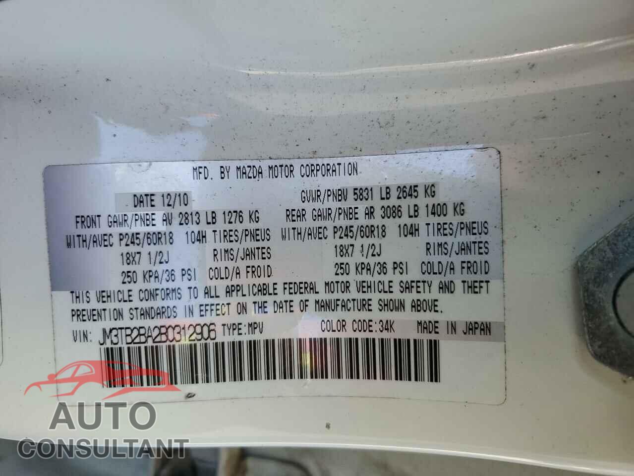 MAZDA CX-9 2011 - JM3TB2BA2B0312906