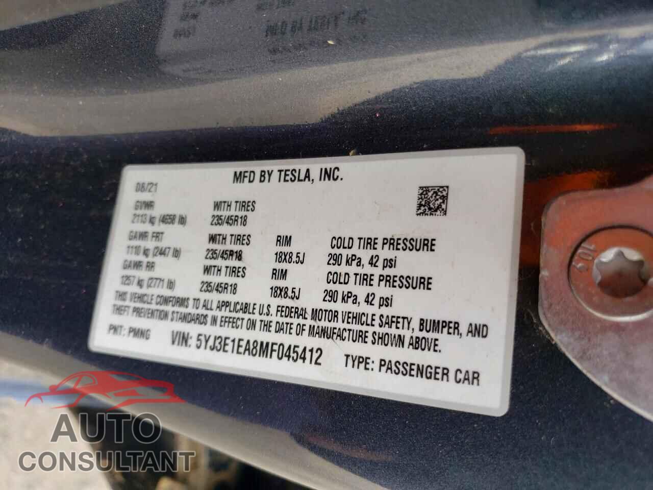TESLA MODEL 3 2021 - 5YJ3E1EA8MF045412