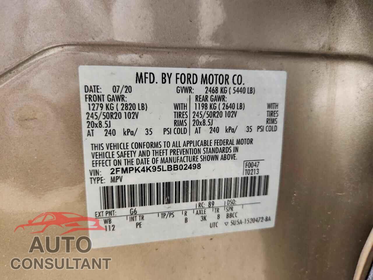 FORD EDGE 2020 - 2FMPK4K95LBB02498