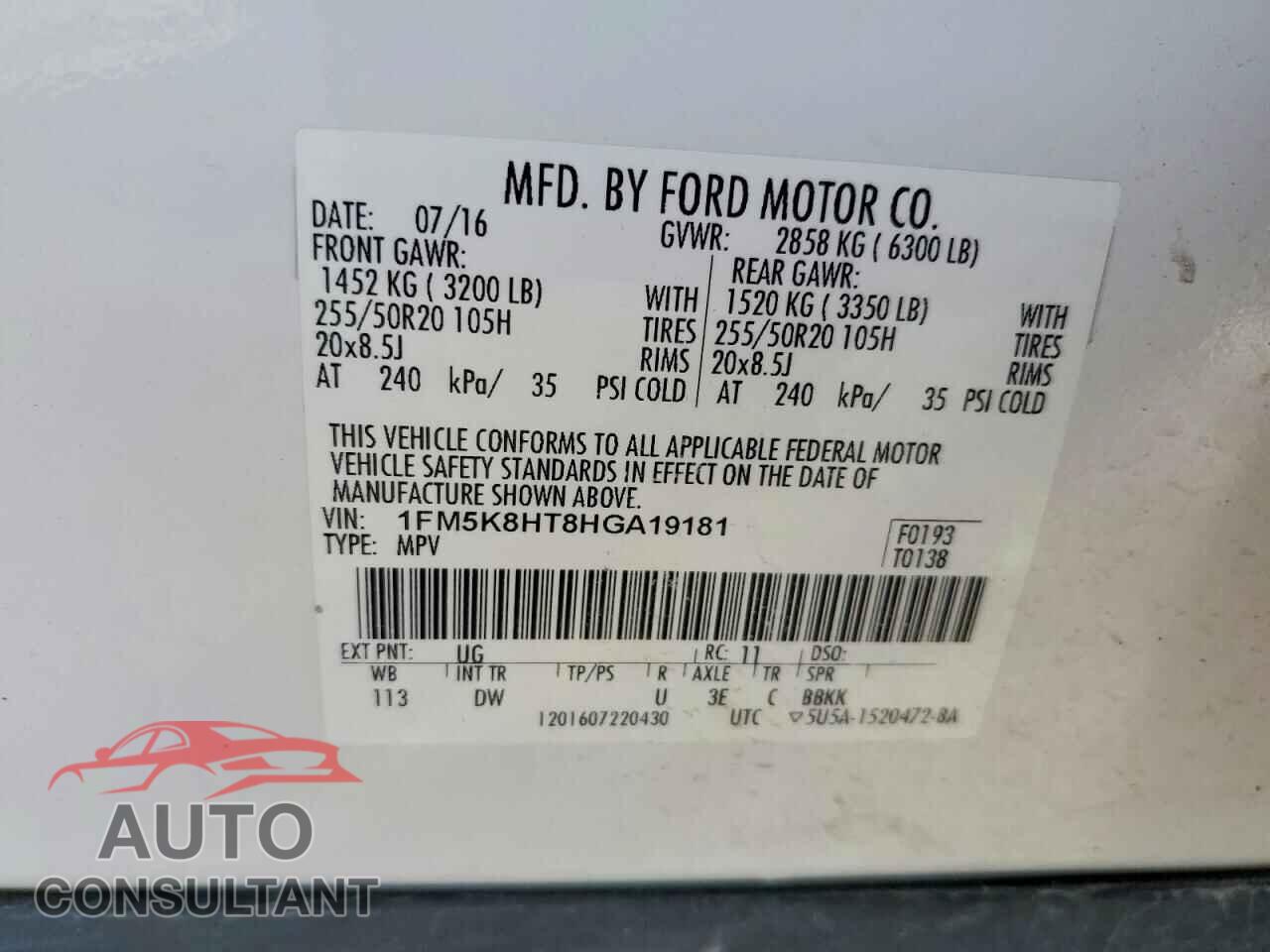 FORD EXPLORER 2017 - 1FM5K8HT8HGA19181