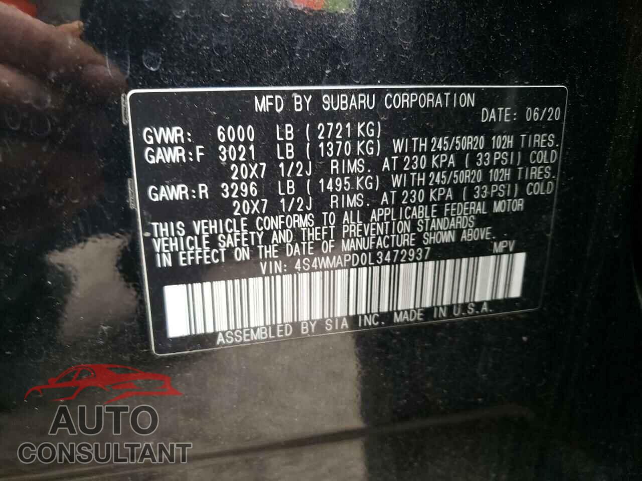 SUBARU ASCENT 2020 - 4S4WMAPD0L3472937