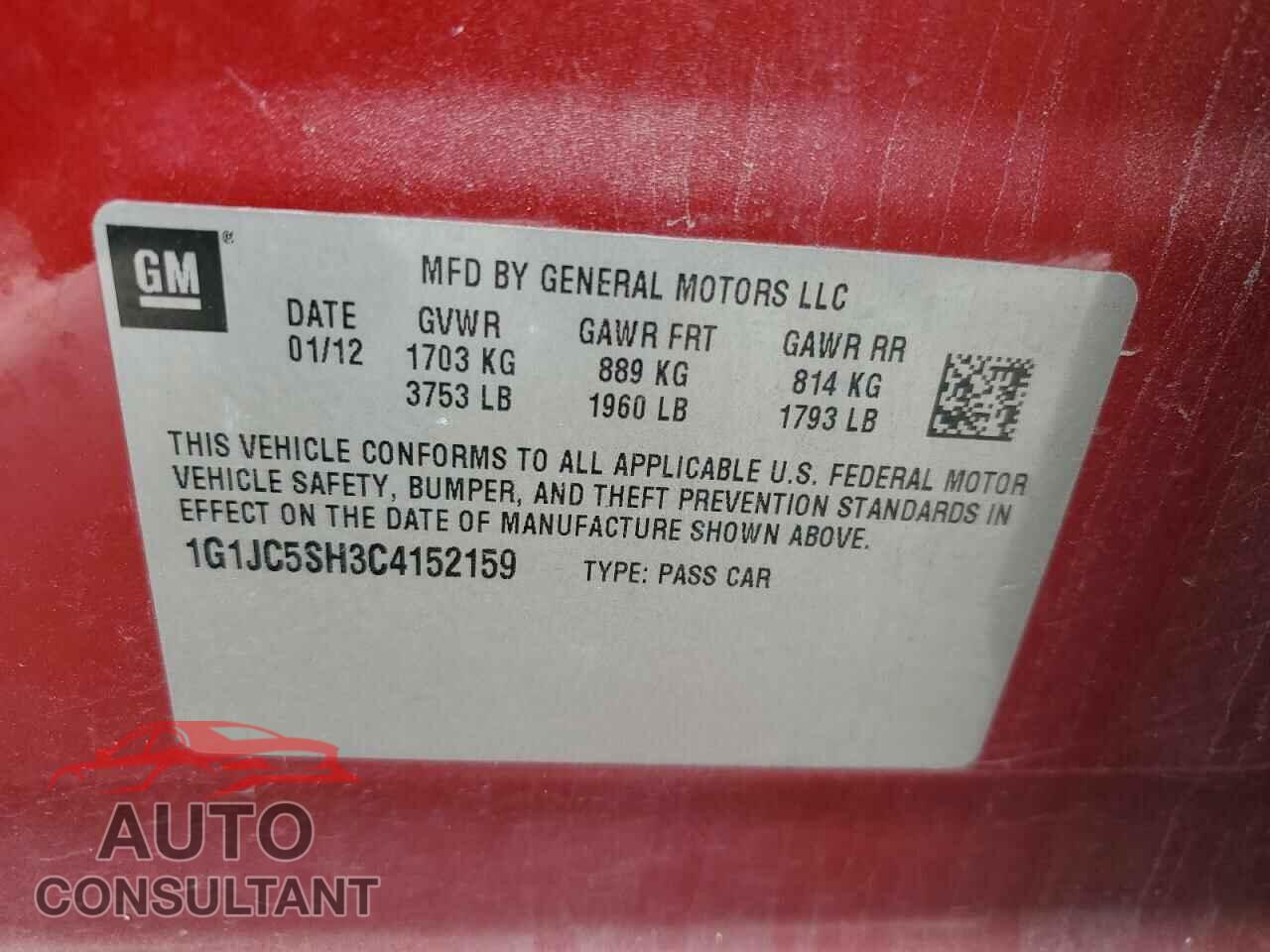 CHEVROLET SONIC 2012 - 1G1JC5SH3C4152159