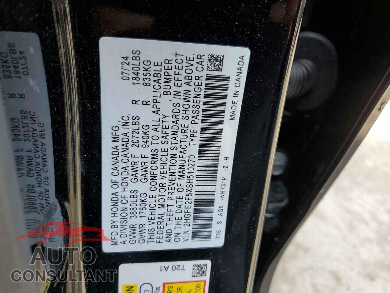 HONDA CIVIC 2025 - 2HGFE2F5XSH510270