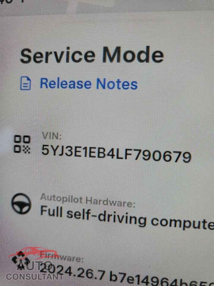 TESLA MODEL 3 2020 - 5YJ3E1EB4LF790679