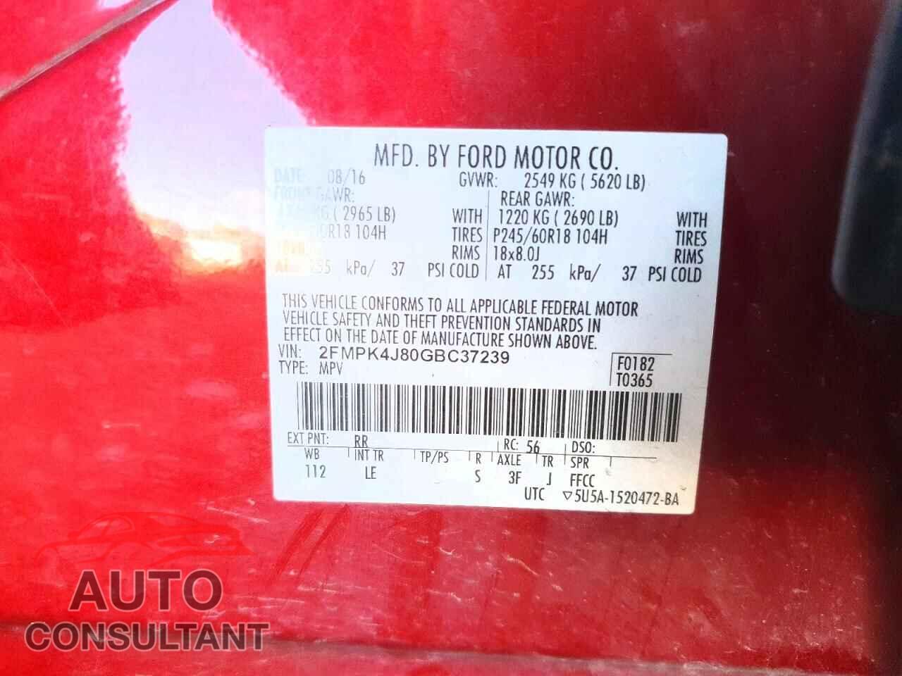 FORD EDGE 2016 - 2FMPK4J80GBC37239
