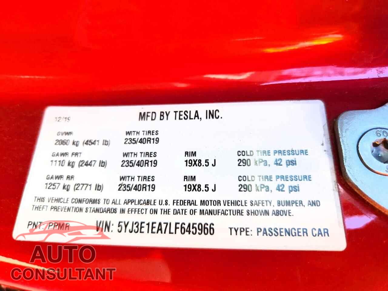 TESLA MODEL 3 2020 - 5YJ3E1EA7LF645966