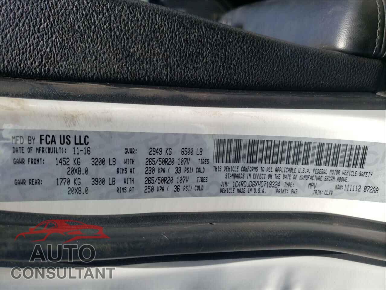 DODGE DURANGO 2017 - 1C4RDJDGXHC719324