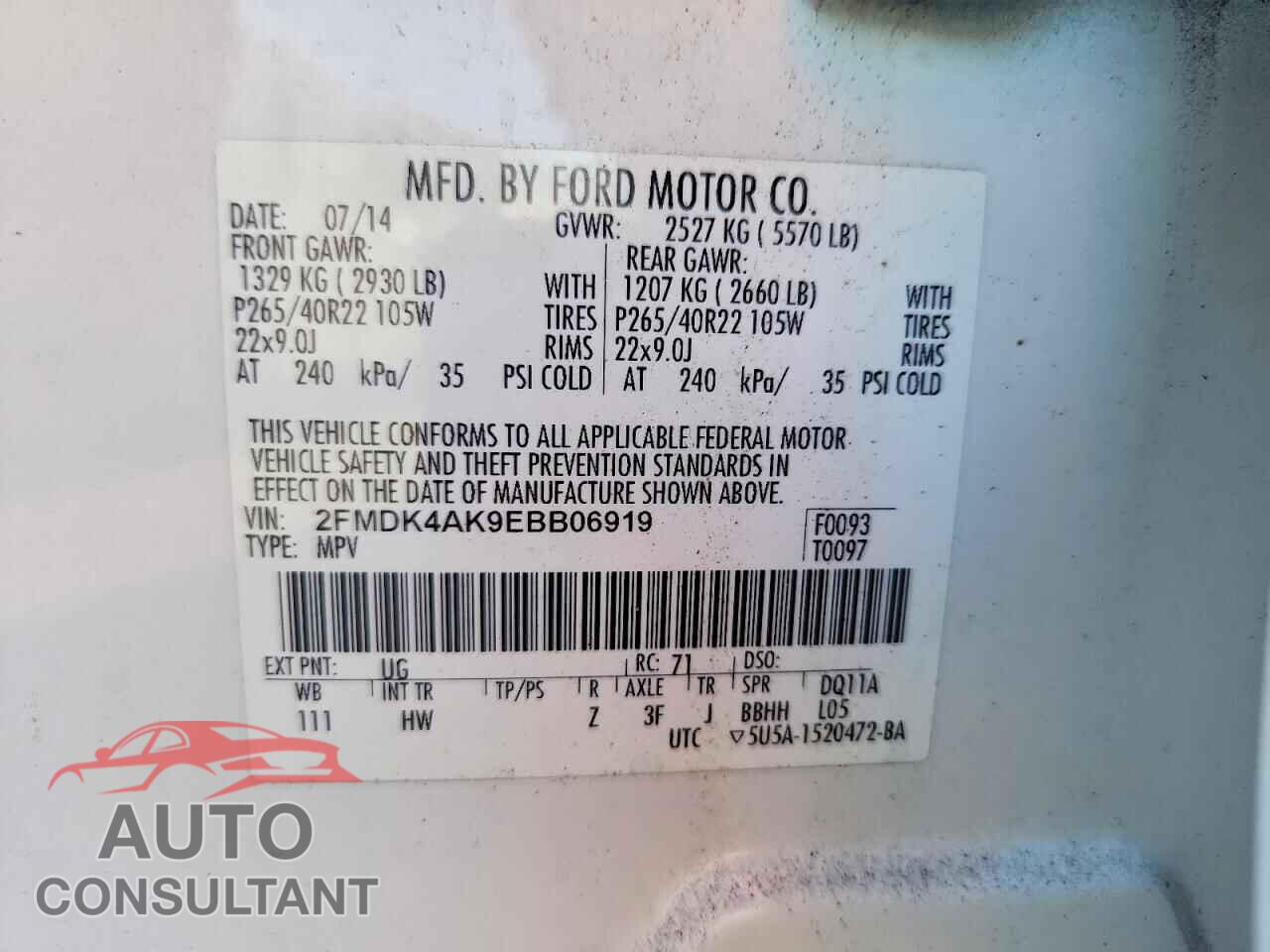FORD EDGE 2014 - 2FMDK4AK9EBB06919