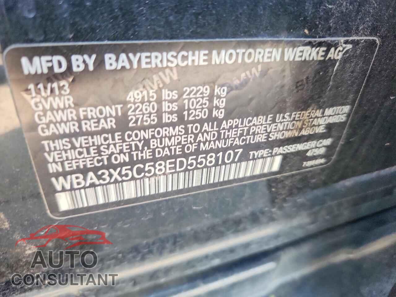 BMW 3 SERIES 2014 - WBA3X5C58ED558107