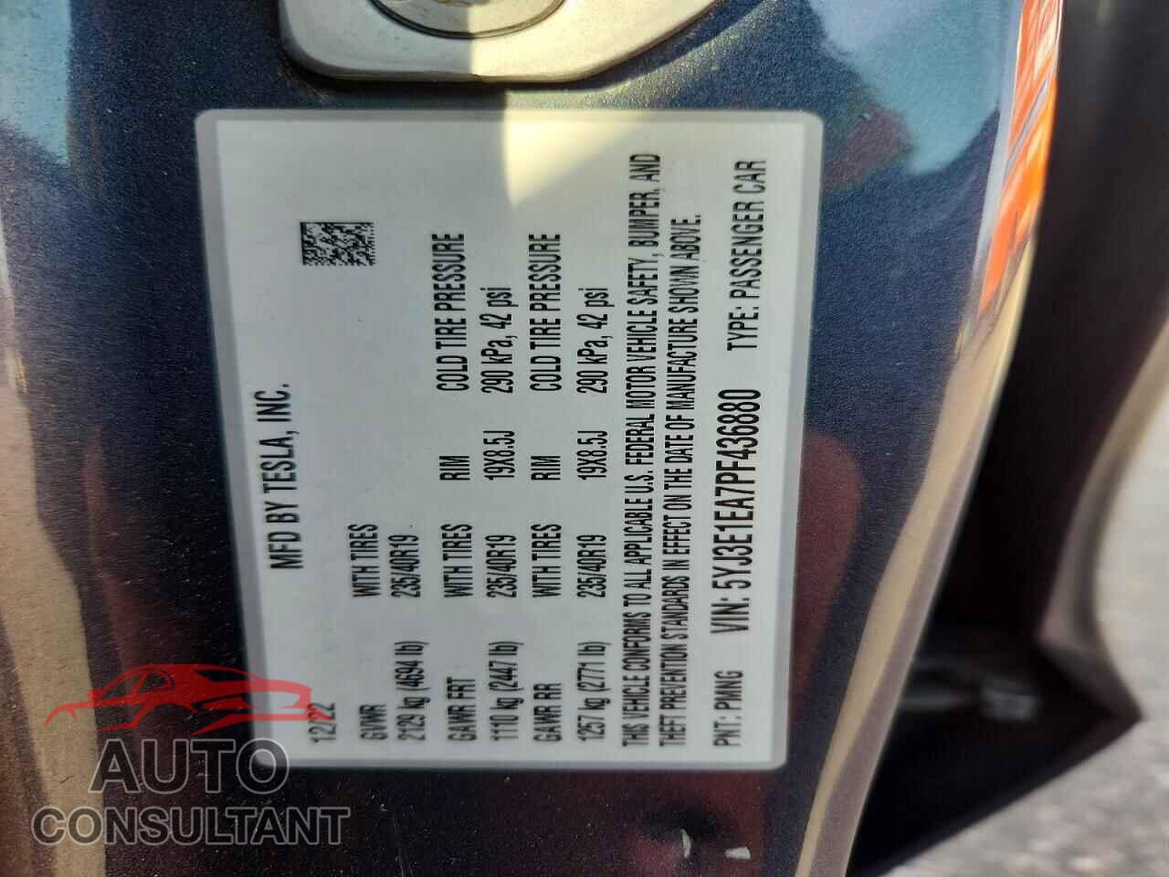 TESLA MODEL 3 2023 - 5YJ3E1EA7PF436880