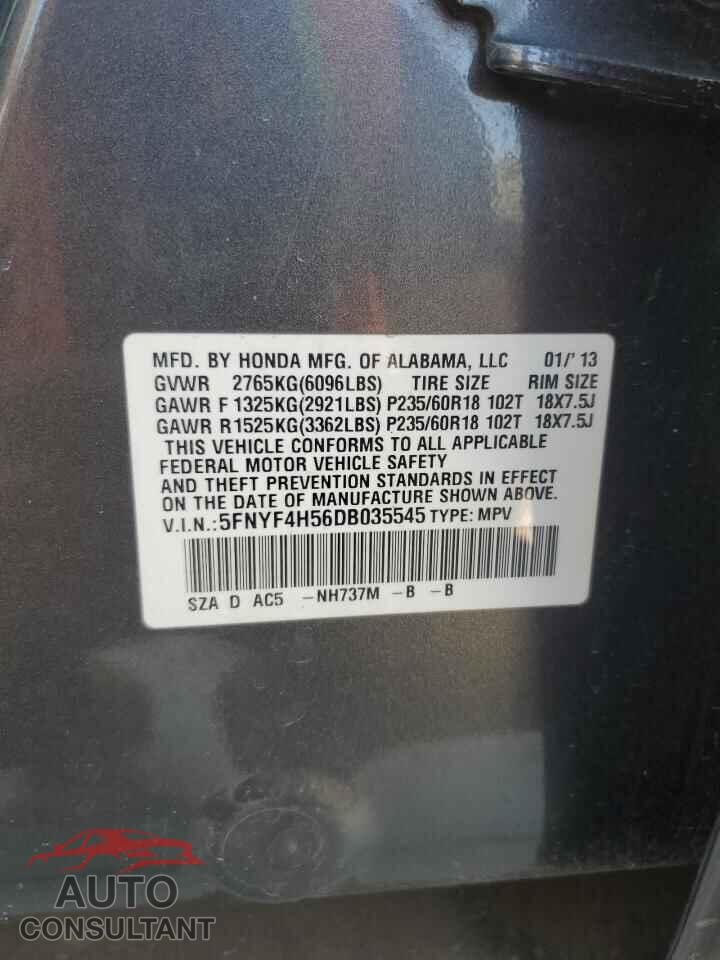 HONDA PILOT 2013 - 5FNYF4H56DB035545
