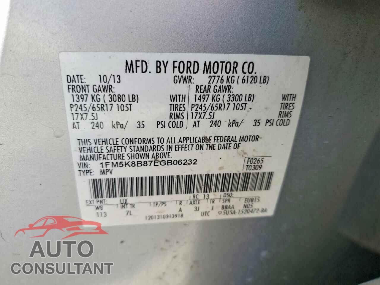 FORD EXPLORER 2014 - 1FM5K8B87EGB06232