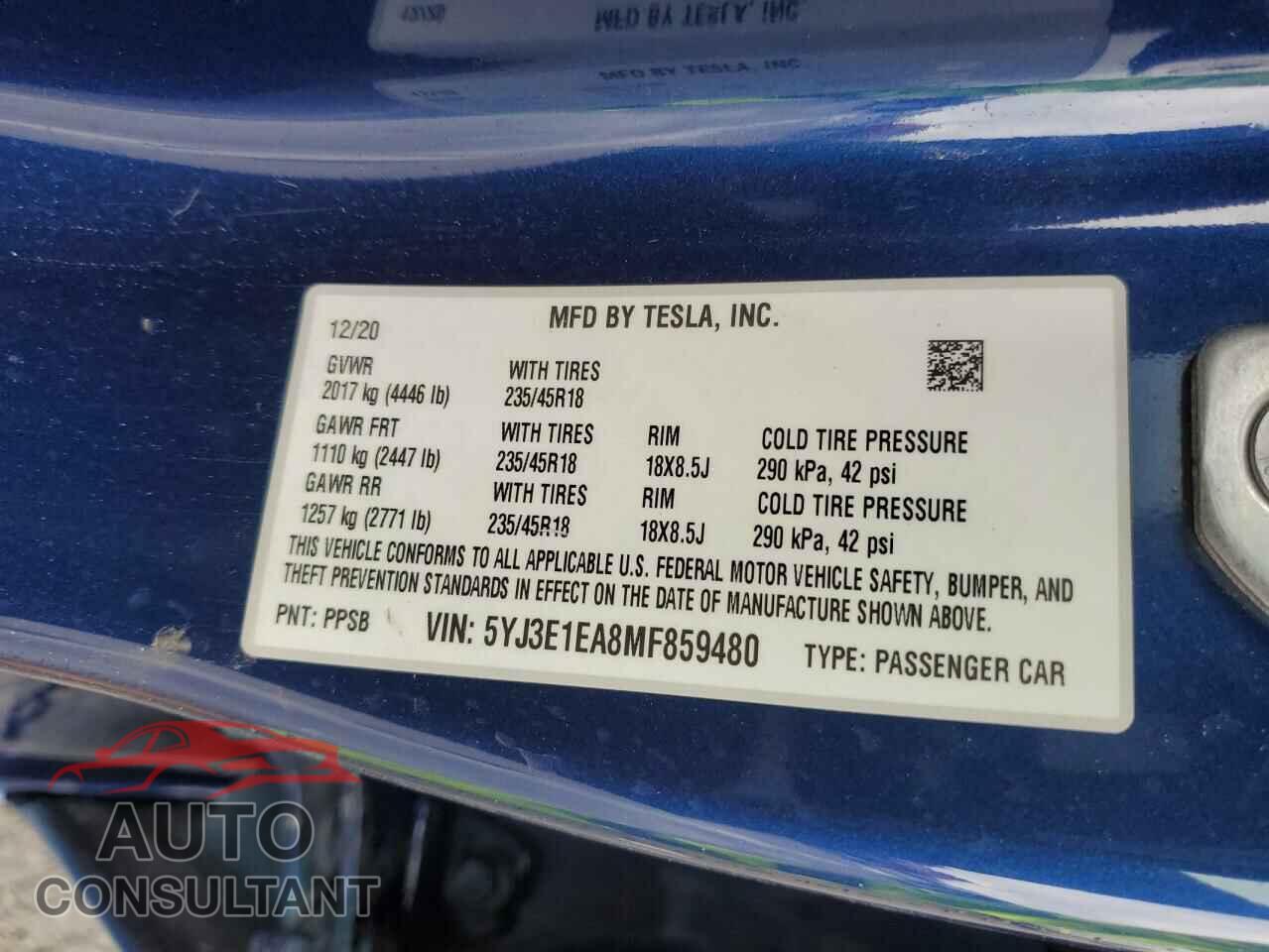 TESLA MODEL 3 2021 - 5YJ3E1EA8MF859480