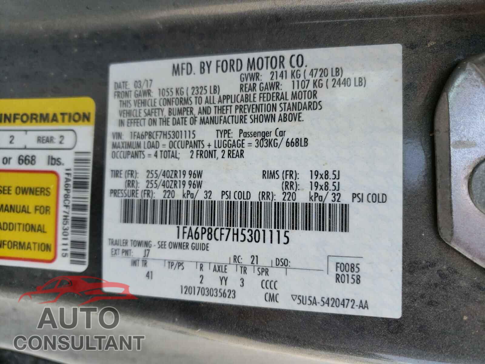 FORD MUSTANG 2017 - 1FA6P8CF7H5301115