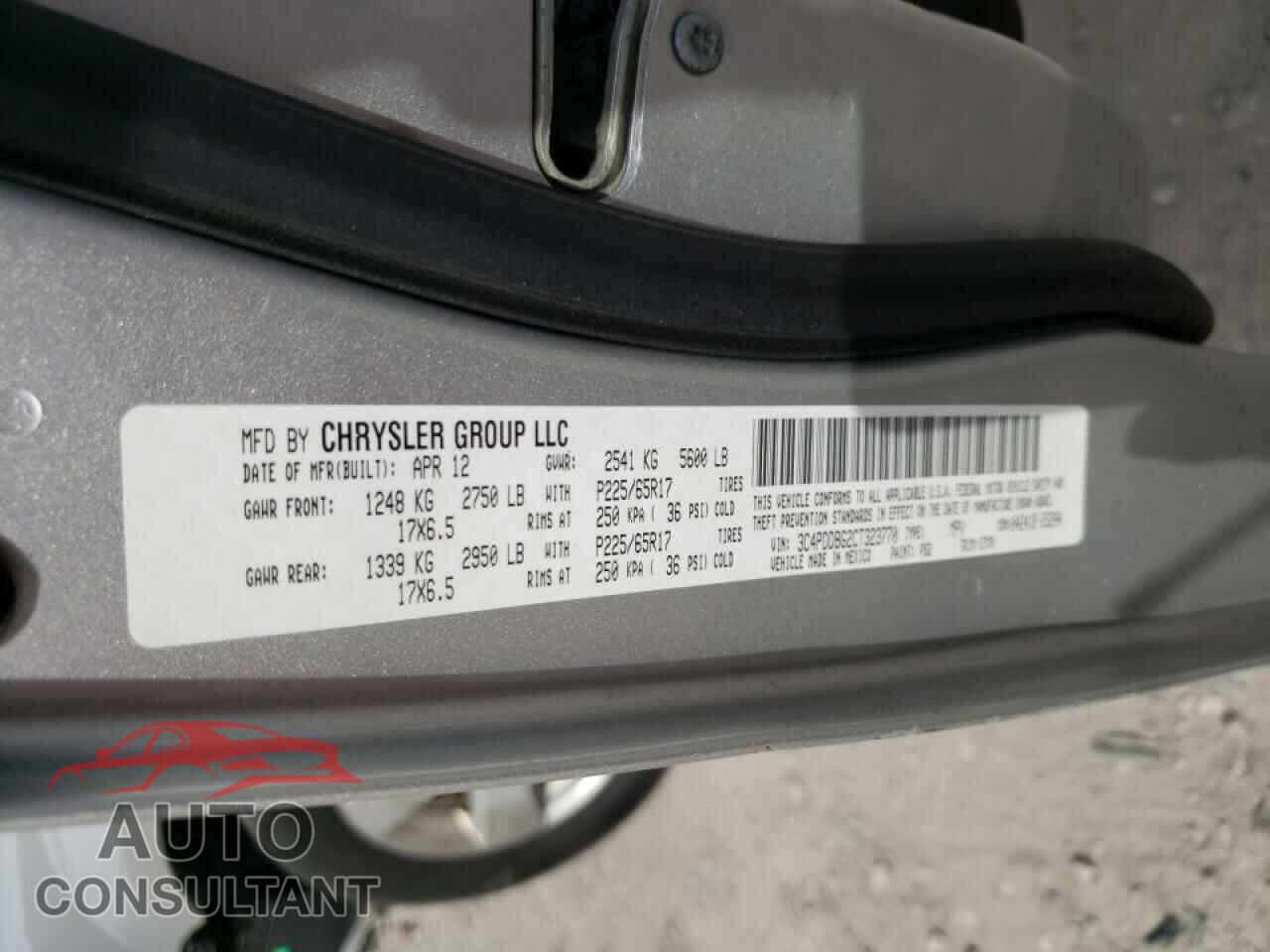 DODGE JOURNEY 2012 - 3C4PDDBG2CT323770
