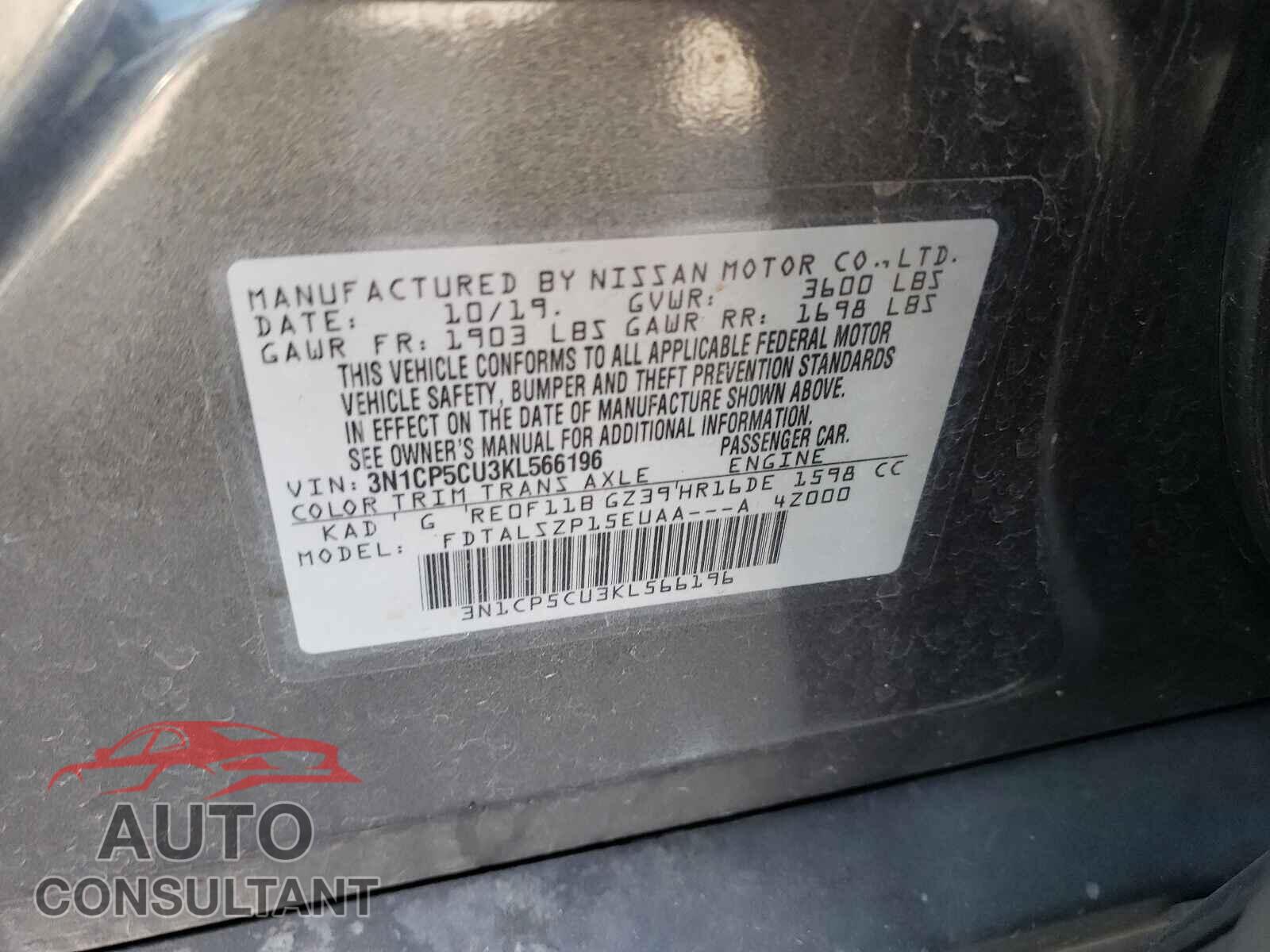 NISSAN KICKS 2019 - 3N1CP5CU3KL566196