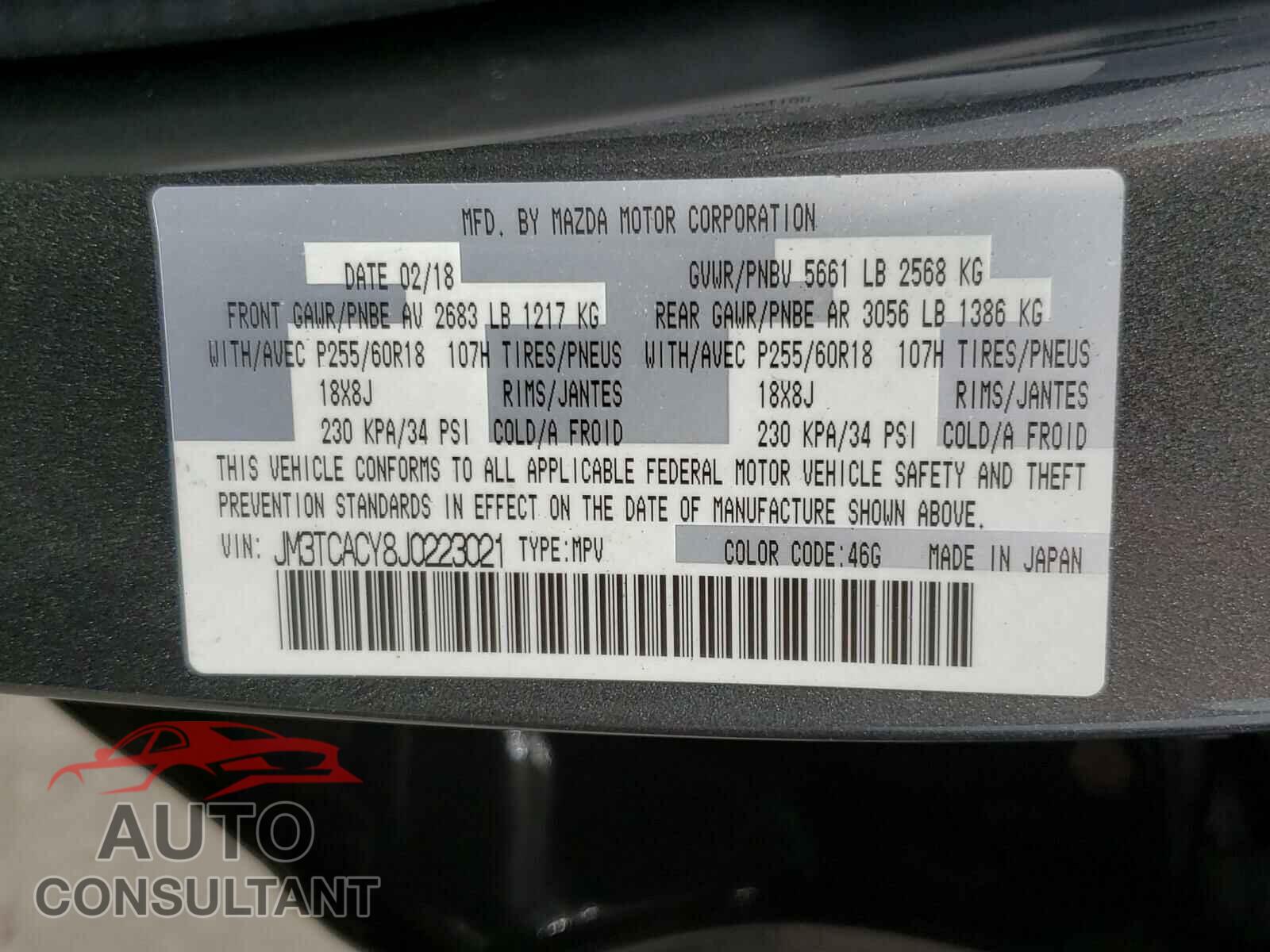 MAZDA CX-9 2018 - JM3TCACY8J0223021