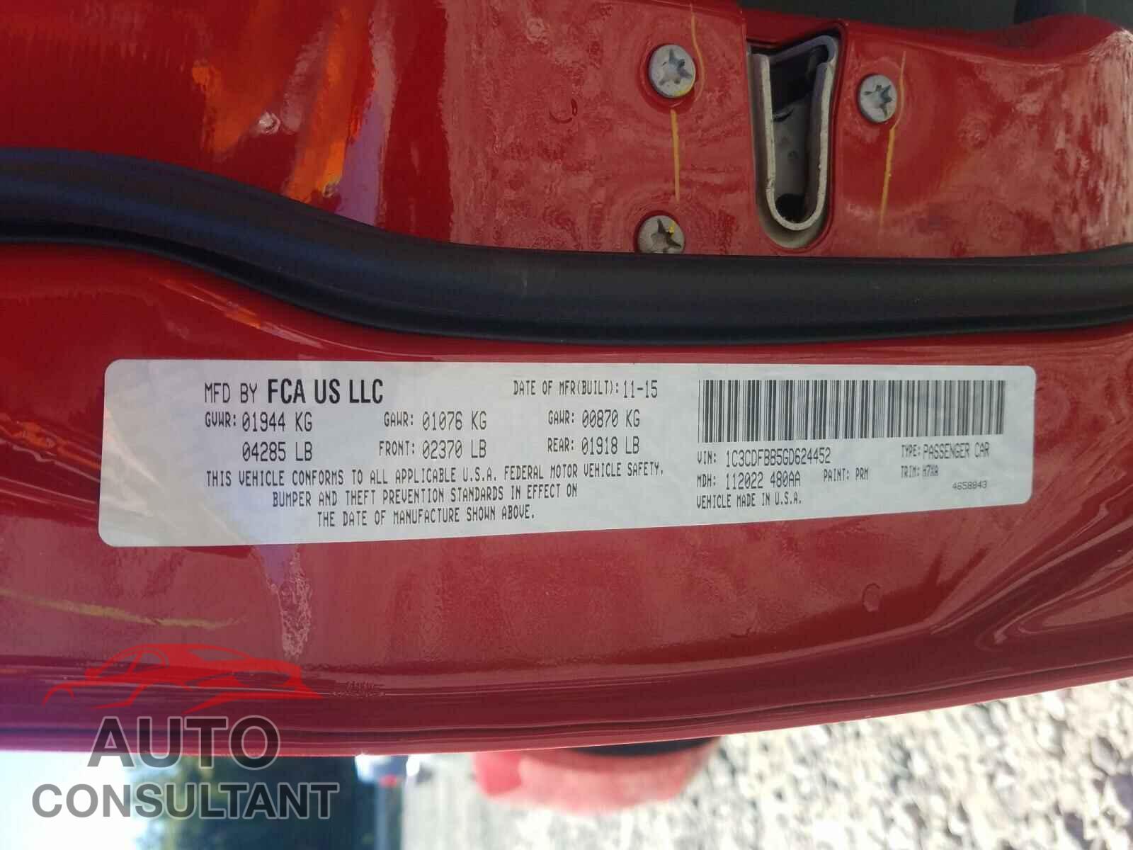 DODGE DART 2016 - 1C3CDFBB5GD624452