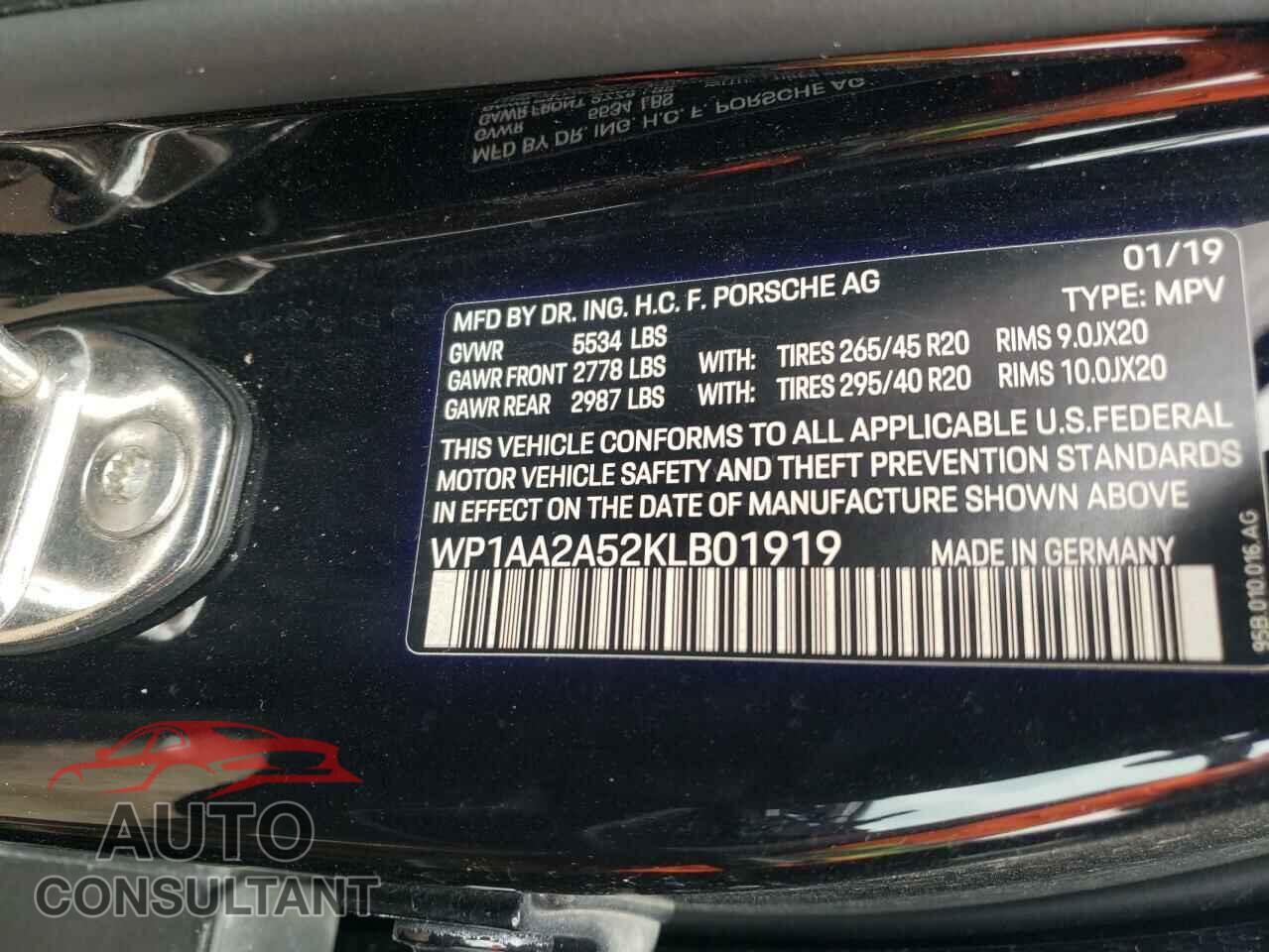 PORSCHE MACAN 2019 - WP1AA2A52KLB01919
