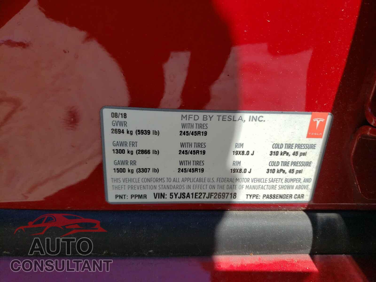TESLA MODEL S 2018 - 5YJSA1E27JF269718