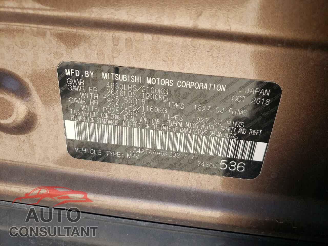 MITSUBISHI ECLIPSE 2019 - JA4AT4AA6KZ021518