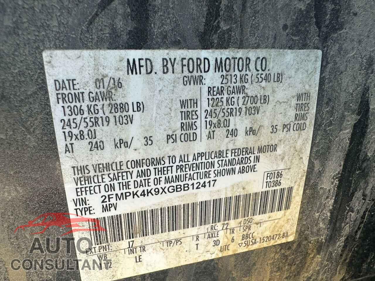 FORD EDGE 2016 - 2FMPK4K9XGBB12417