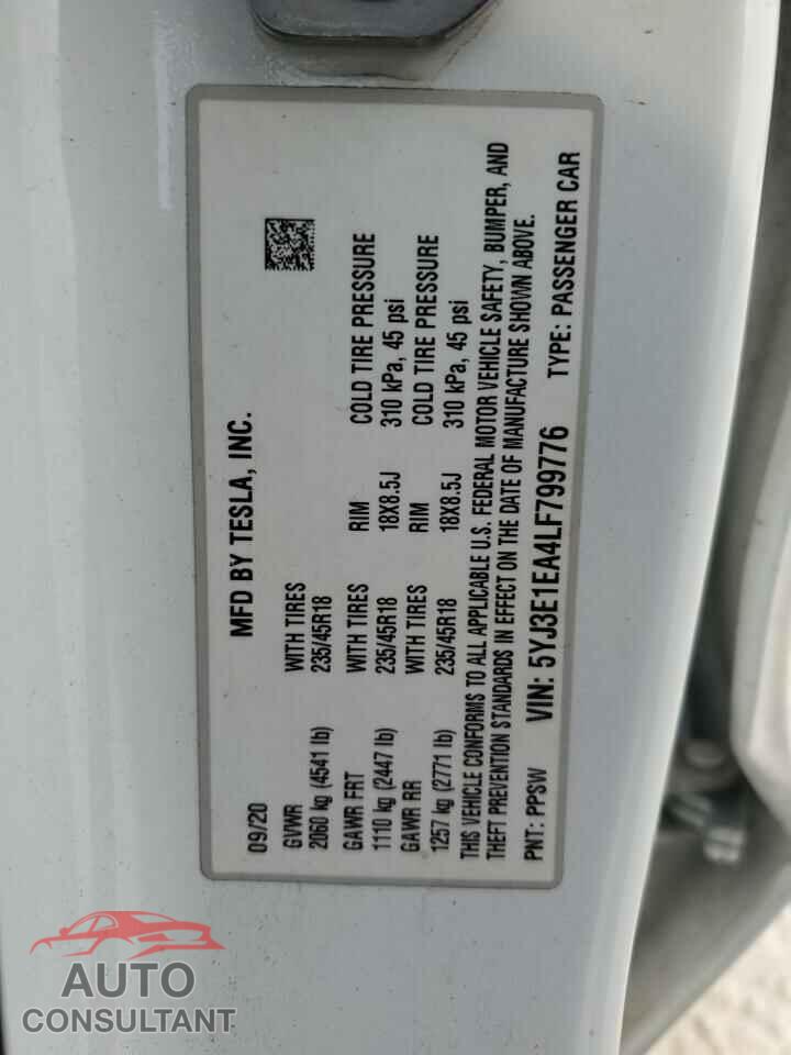 TESLA MODEL 3 2020 - 5YJ3E1EA4LF799776
