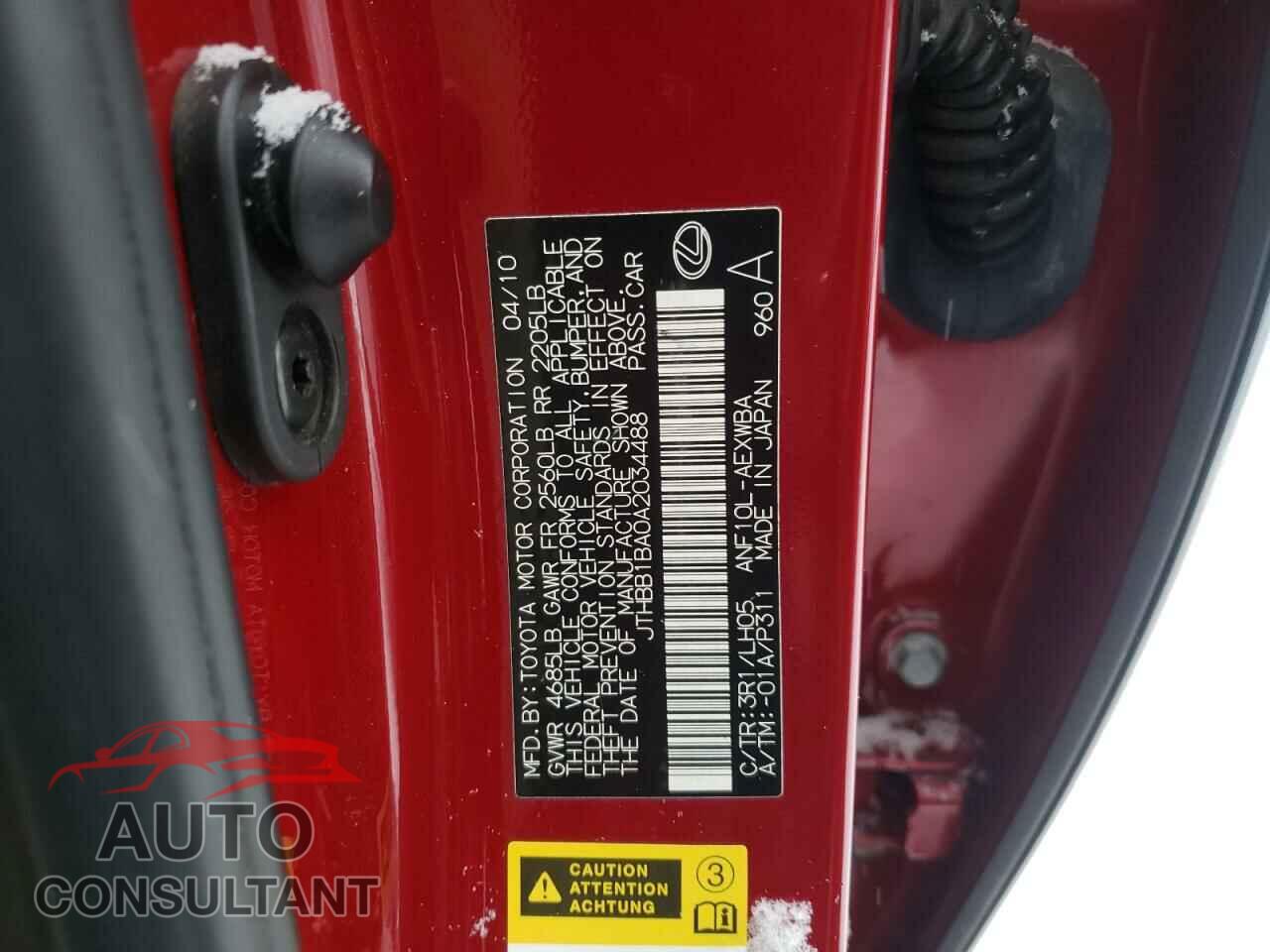 LEXUS HS 2010 - JTHBB1BA0A2034488