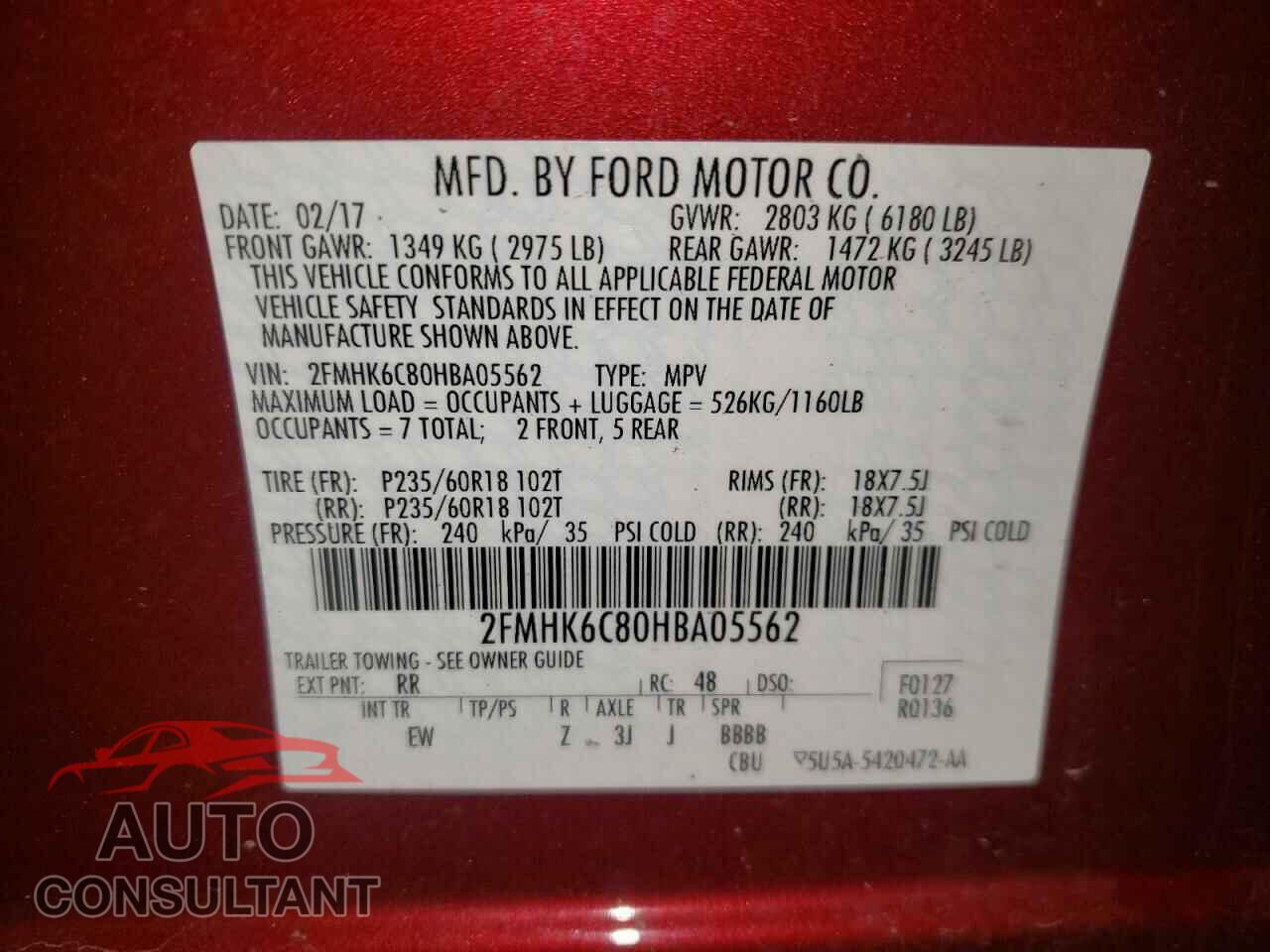 FORD FLEX 2017 - 2FMHK6C80HBA05562