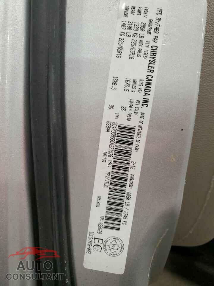 DODGE CARAVAN 2012 - 2C4RDGBG5CR271578
