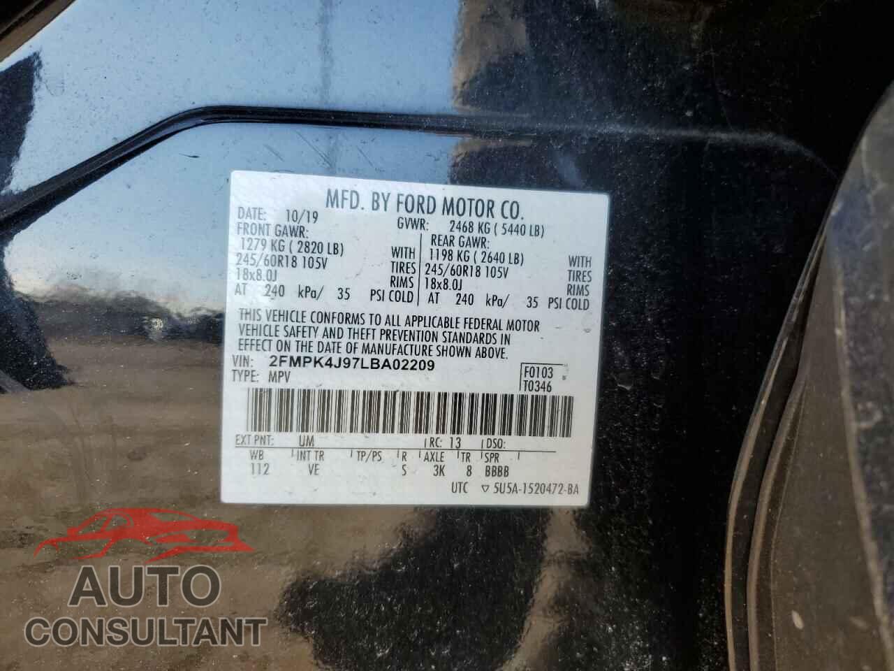 FORD EDGE 2020 - 2FMPK4J97LBA02209