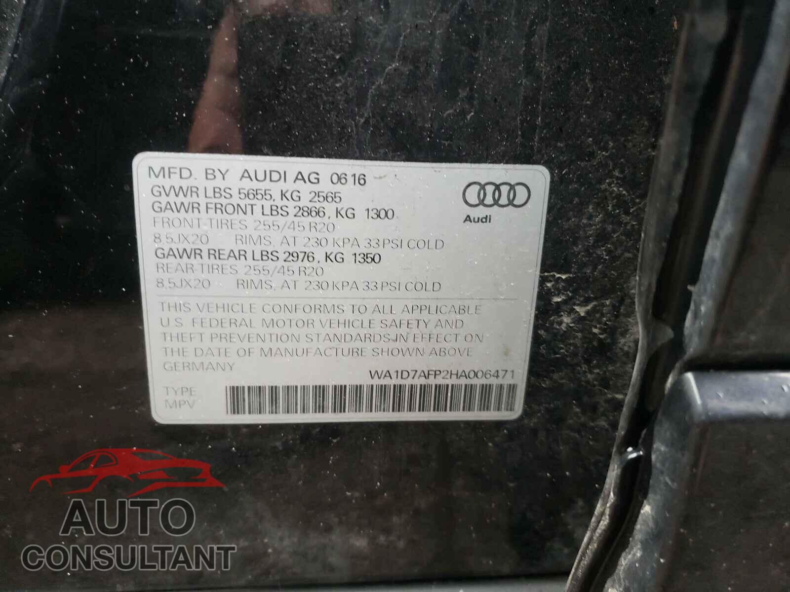 AUDI Q5 2017 - WA1D7AFP2HA006471