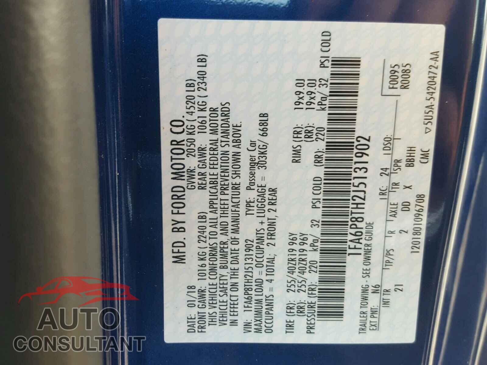 FORD MUSTANG 2018 - 1FA6P8TH2J5131902