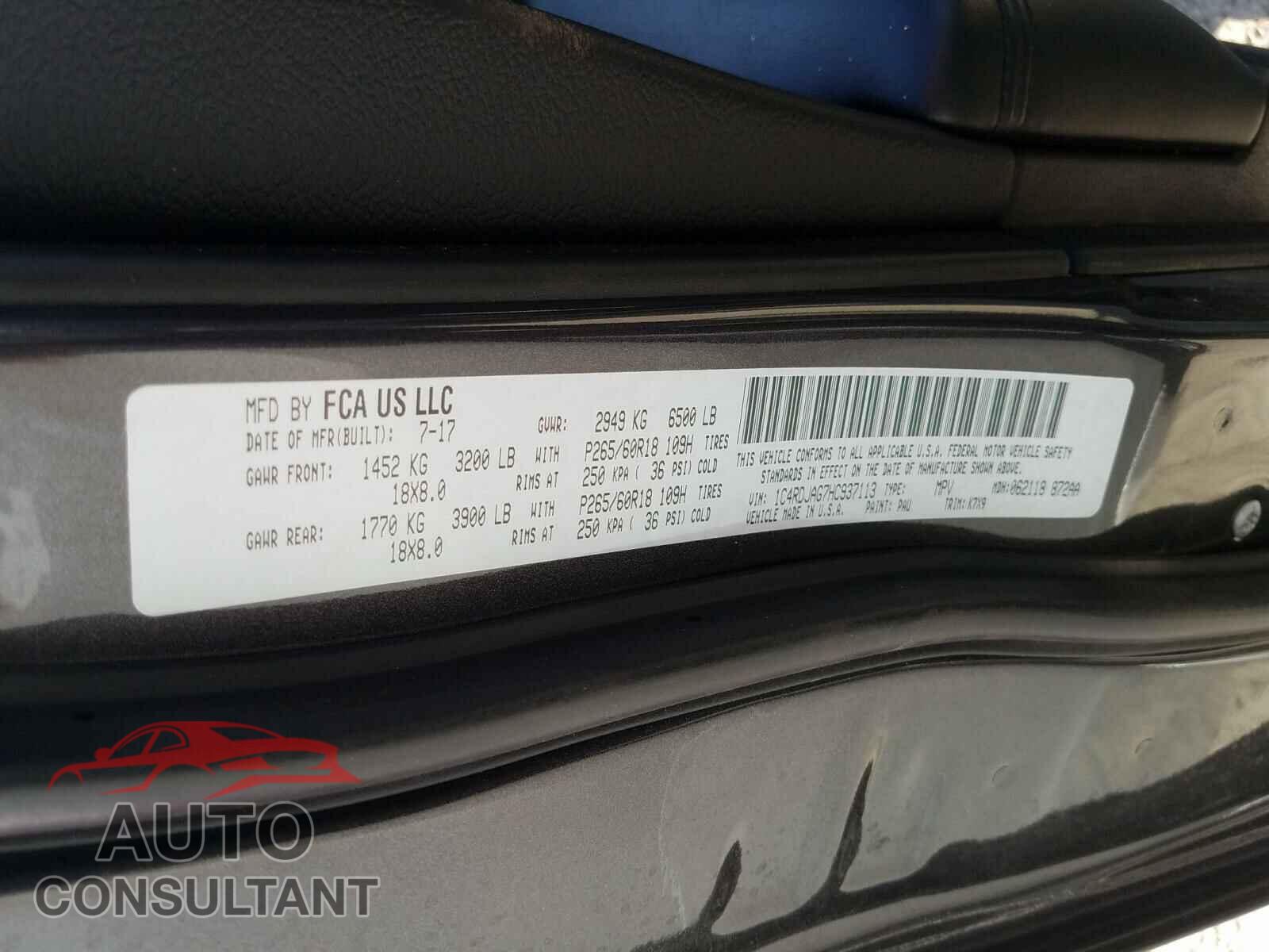 DODGE DURANGO 2017 - 1C4RDJAG7HC937113