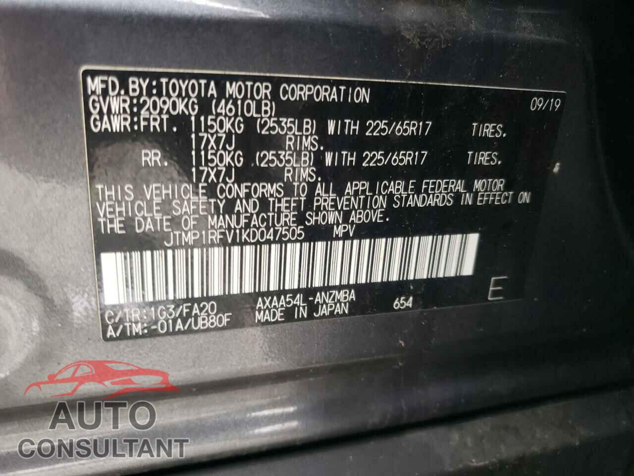 TOYOTA RAV4 2019 - JTMP1RFV1KD047505