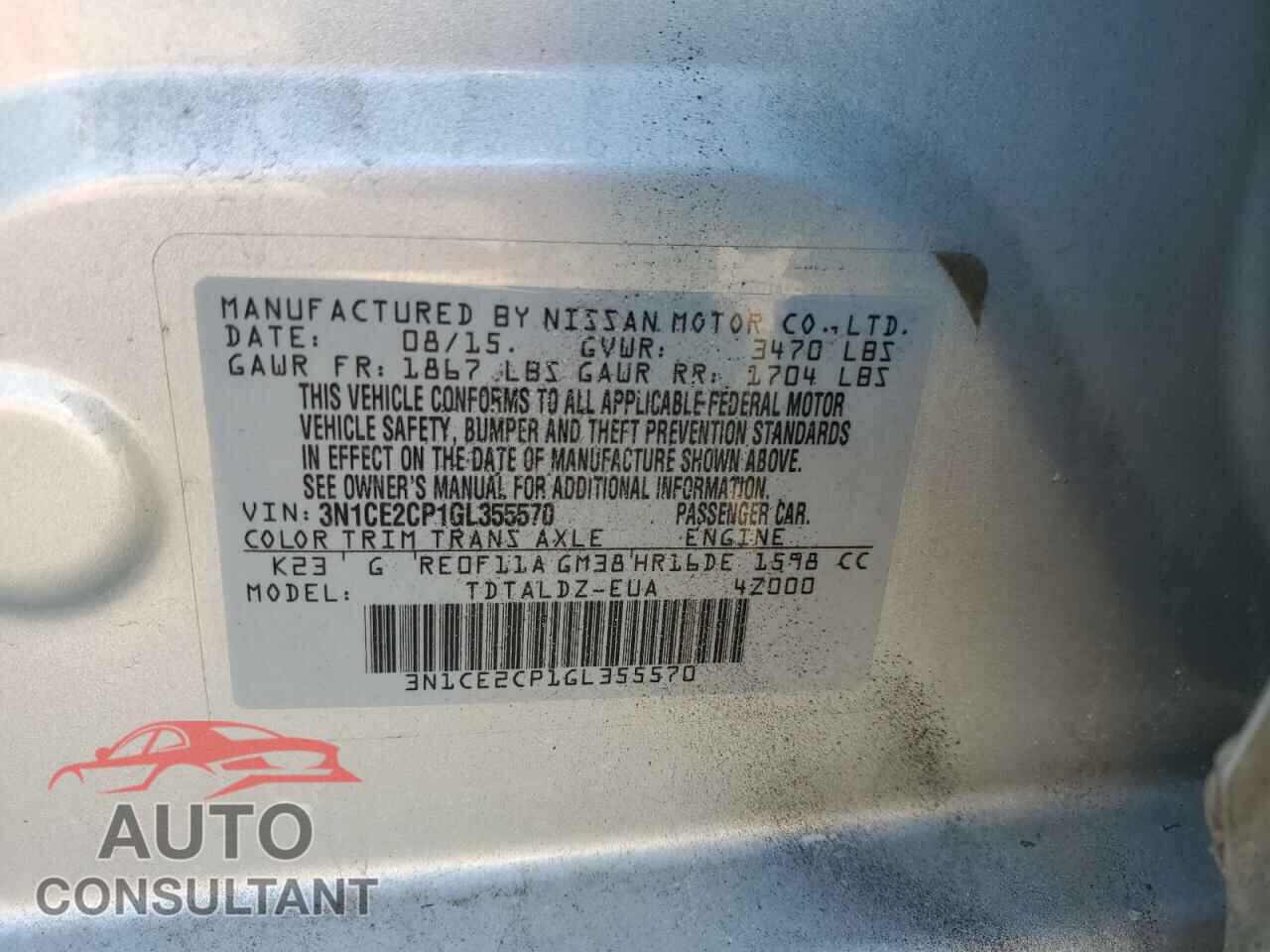NISSAN VERSA 2016 - 3N1CE2CP1GL355570