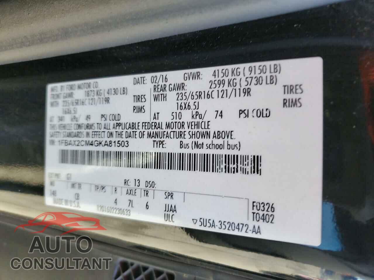 FORD TRANSIT 2016 - 1FBAX2CM4GKA81503