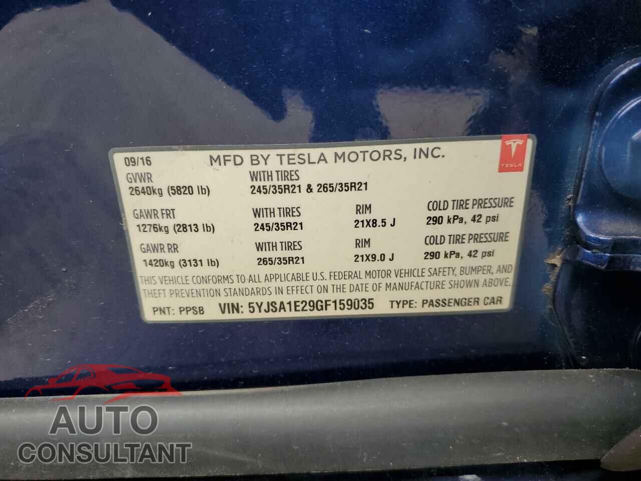 TESLA MODEL S 2016 - 5YJSA1E29GF159035