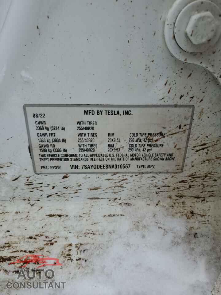 TESLA MODEL Y 2022 - 7SAYGDEE8NA010567