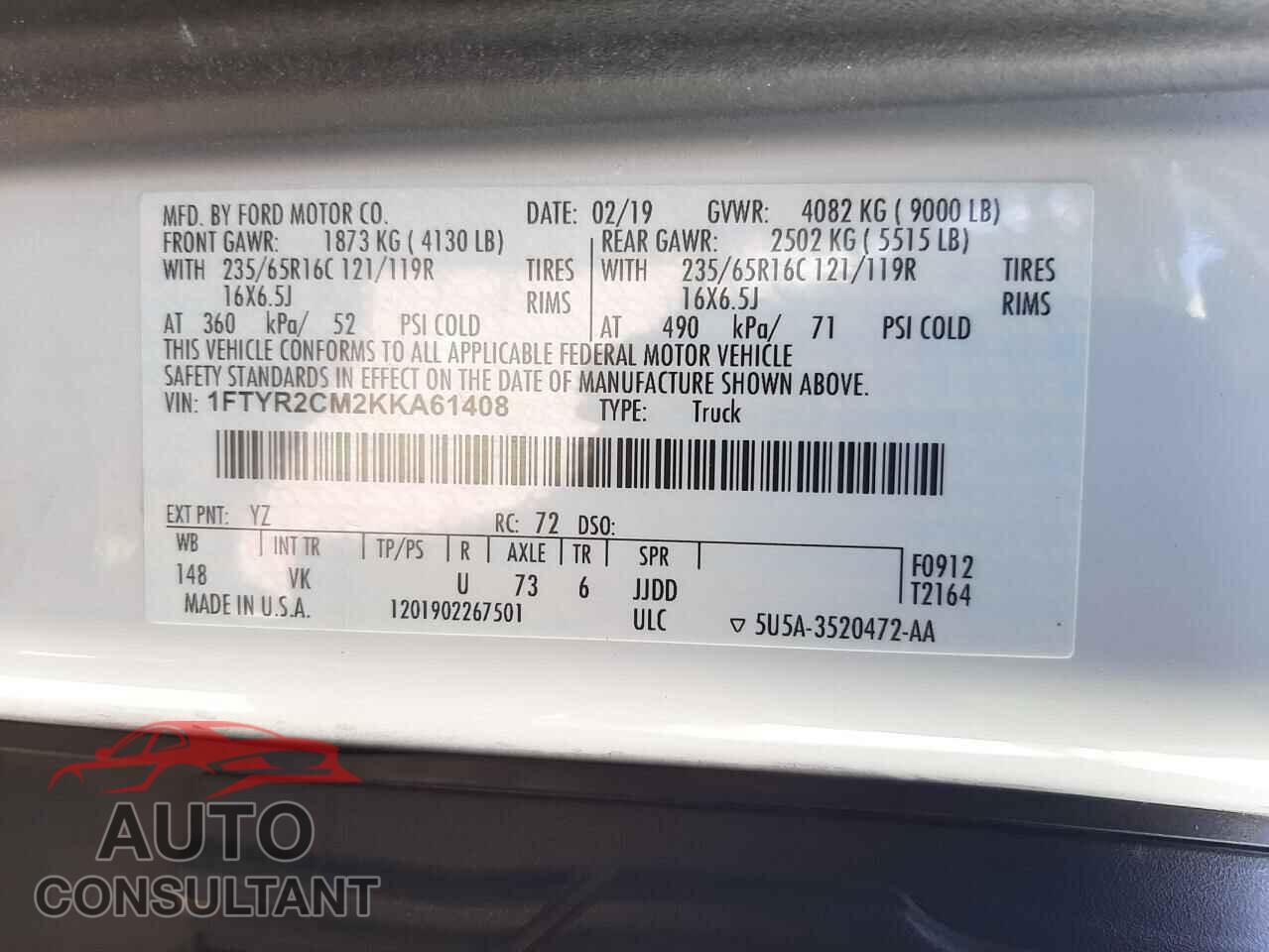 FORD TRANSIT CO 2019 - 1FTYR2CM2KKA61408