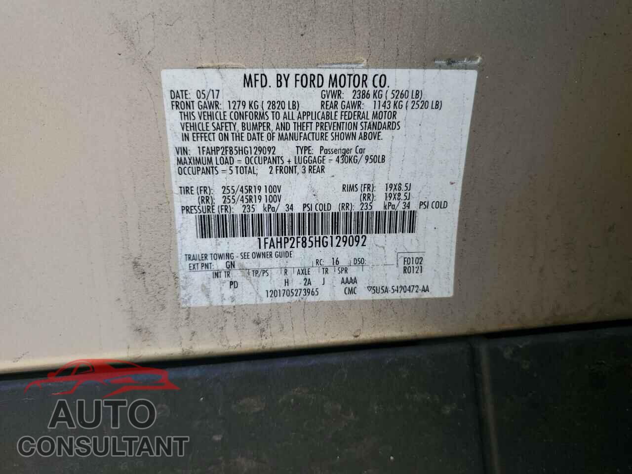 FORD TAURUS 2017 - 1FAHP2F85HG129092