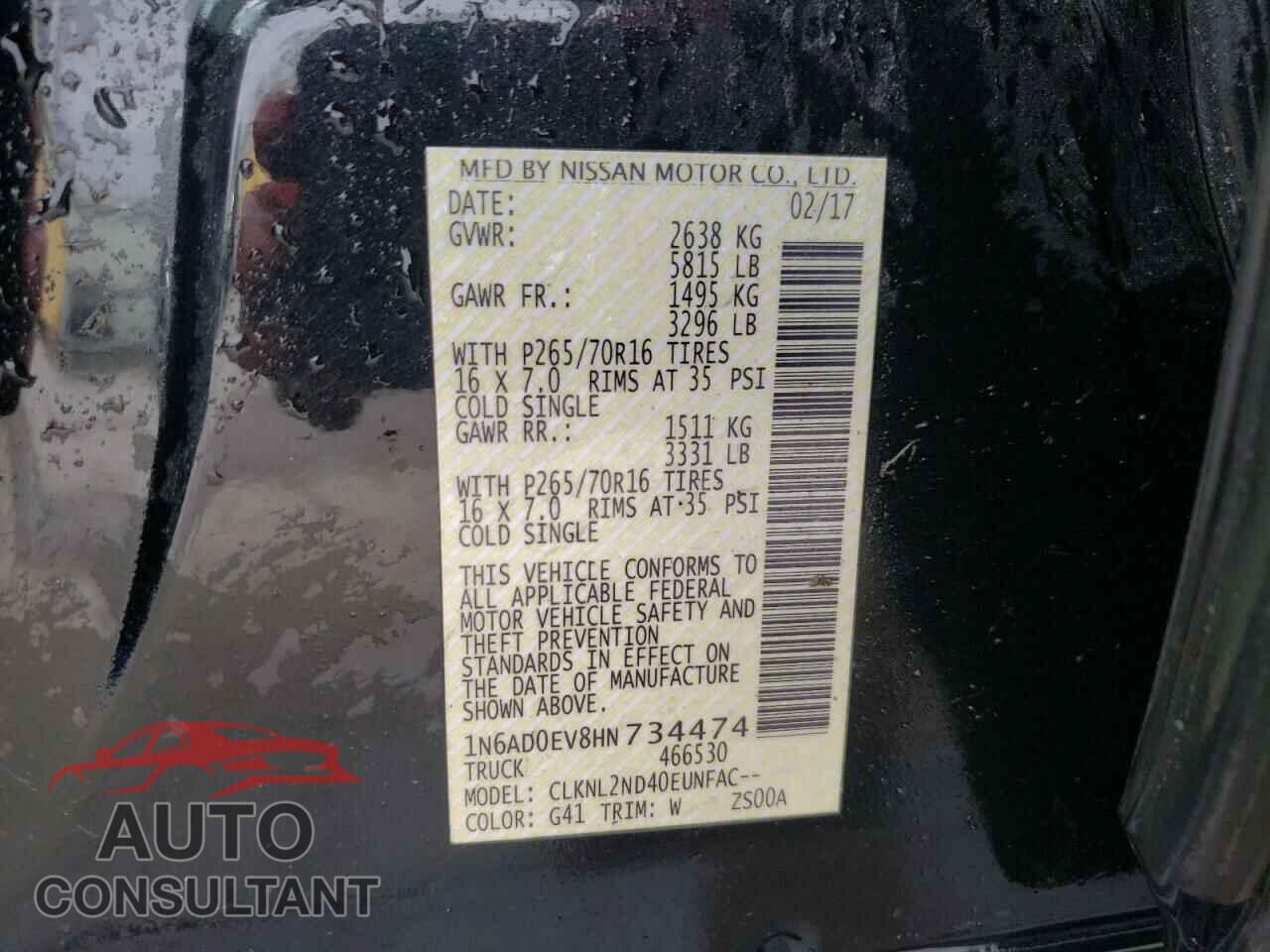 NISSAN FRONTIER 2017 - 1N6AD0EV8HN734474