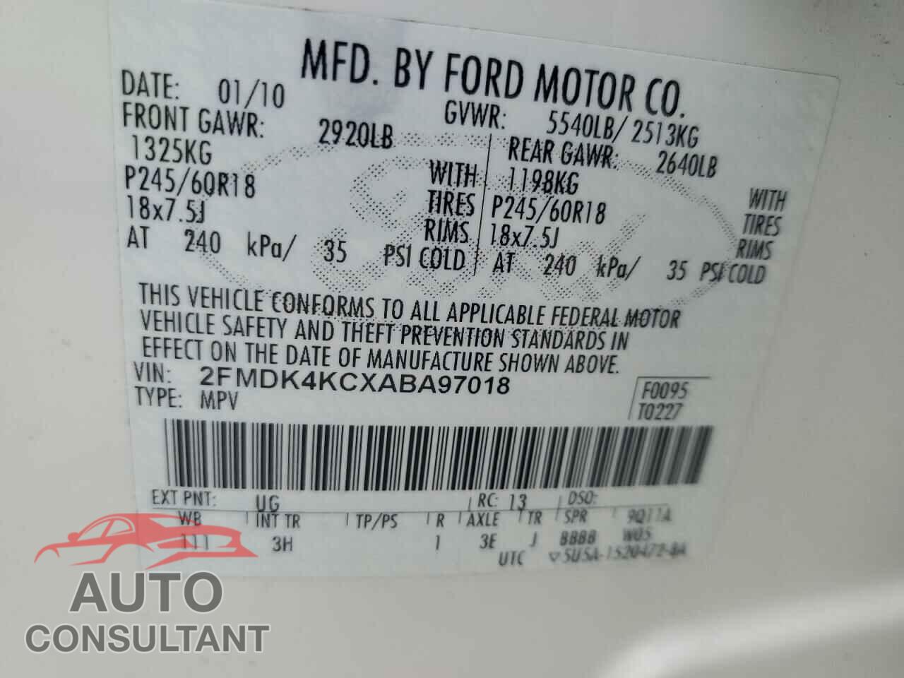 FORD EDGE 2010 - 2FMDK4KCXABA97018
