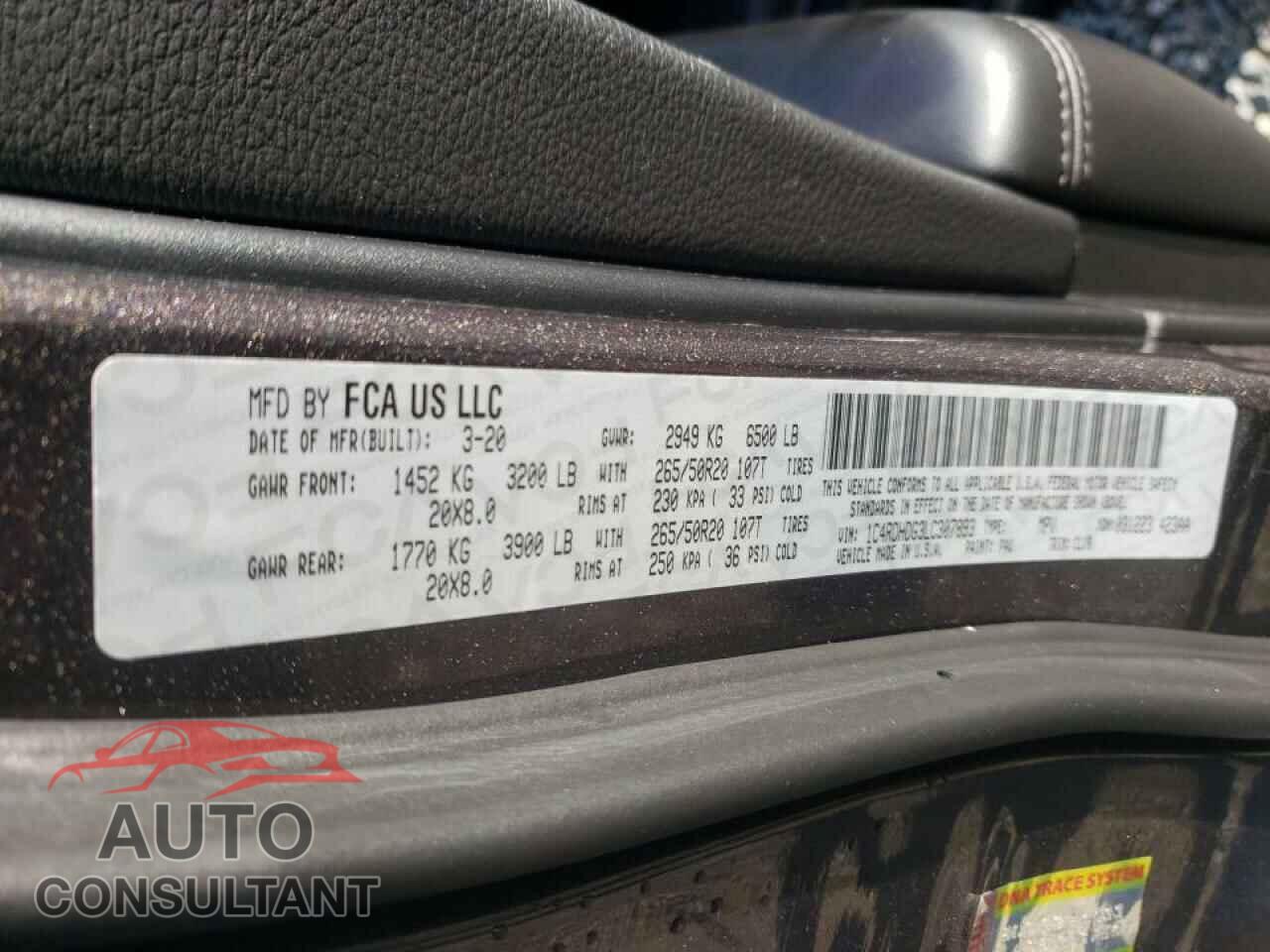 DODGE DURANGO 2020 - 1C4RDHDG3LC307893