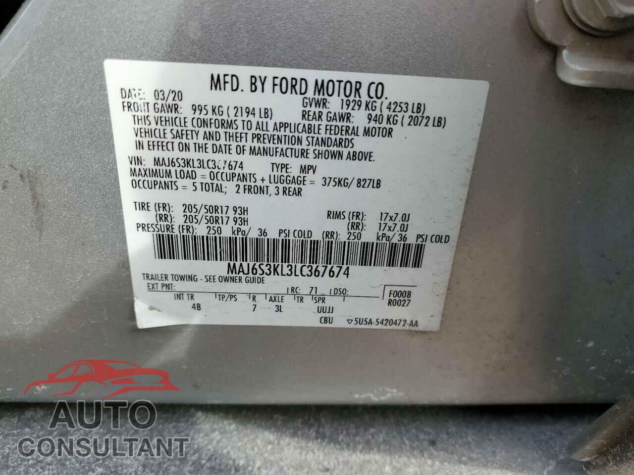 FORD ECOSPORT 2020 - MAJ6S3KL3LC367674