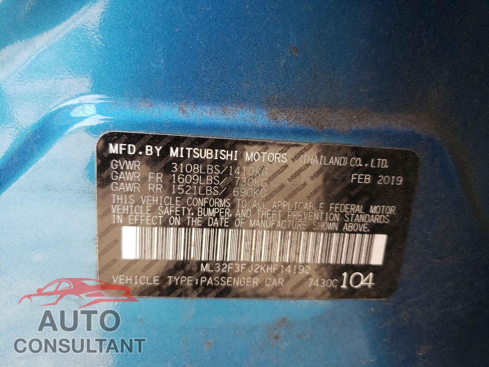 MITSUBISHI MIRAGE 2019 - ML32F3FJ2KHF14192