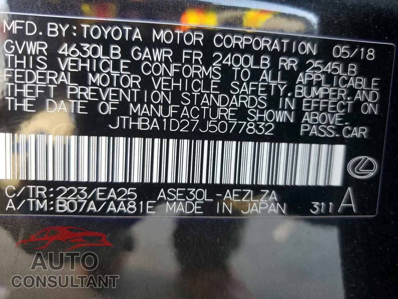 LEXUS IS 2018 - JTHBA1D27J5077832