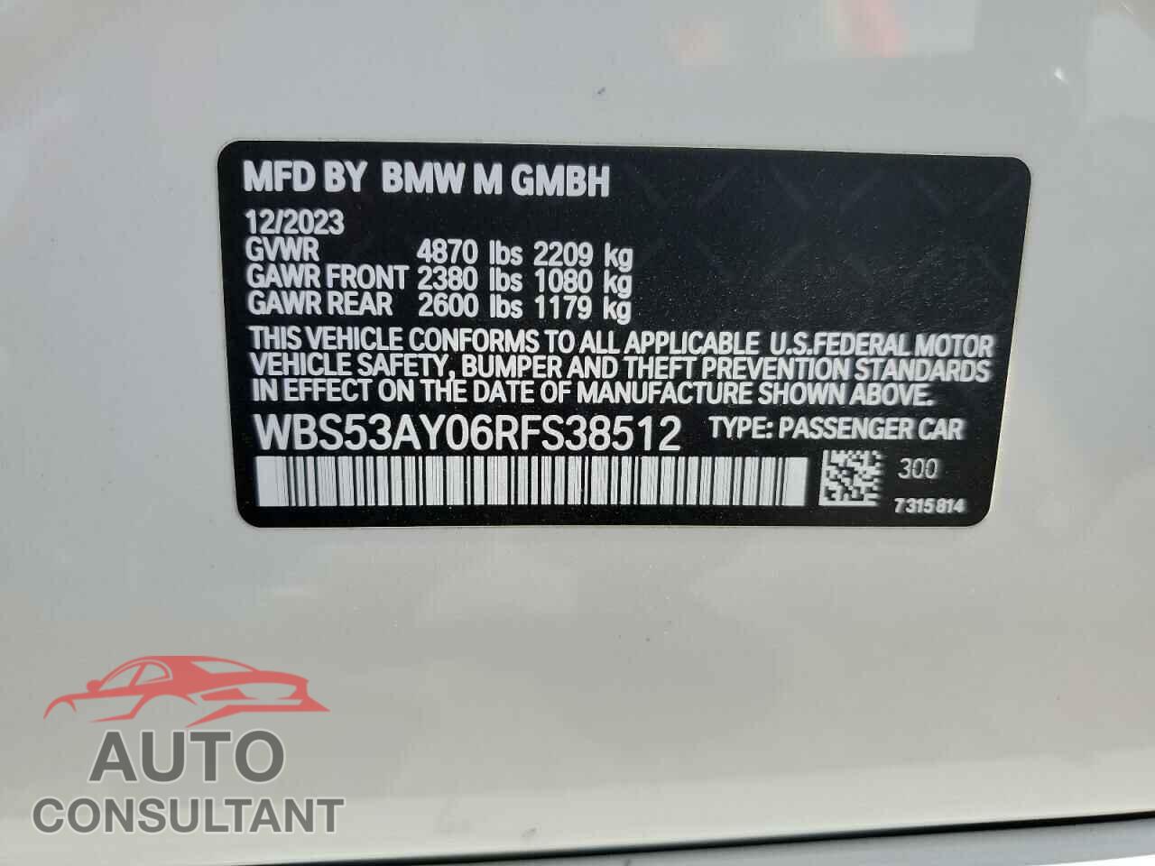 BMW M3 2024 - WBS53AY06RFS38512